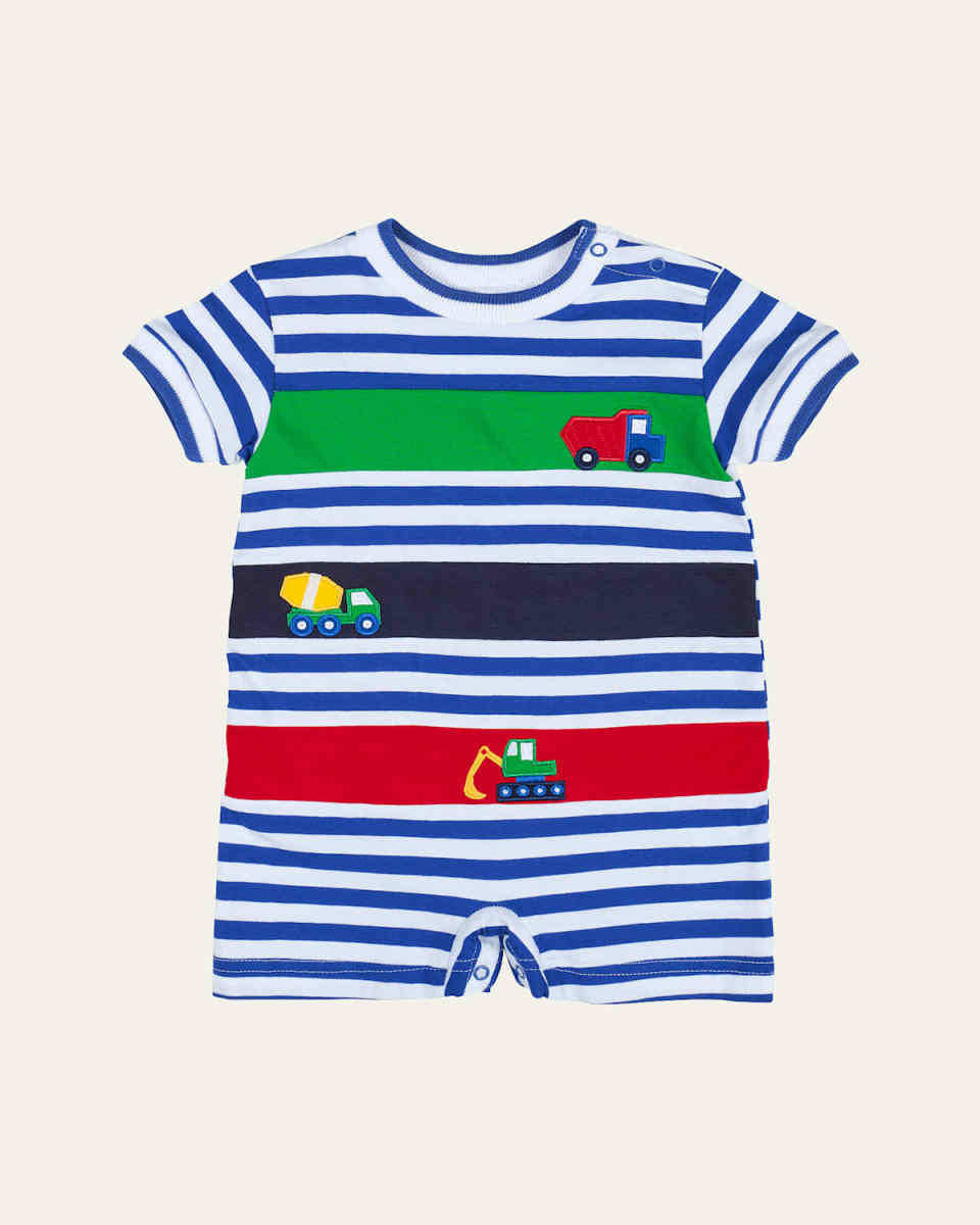 Boy's Striped Shortall W/ Trucks, Size 3M-18